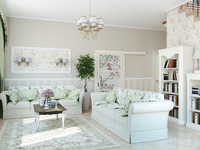 светлая гостиная в стиле прованс