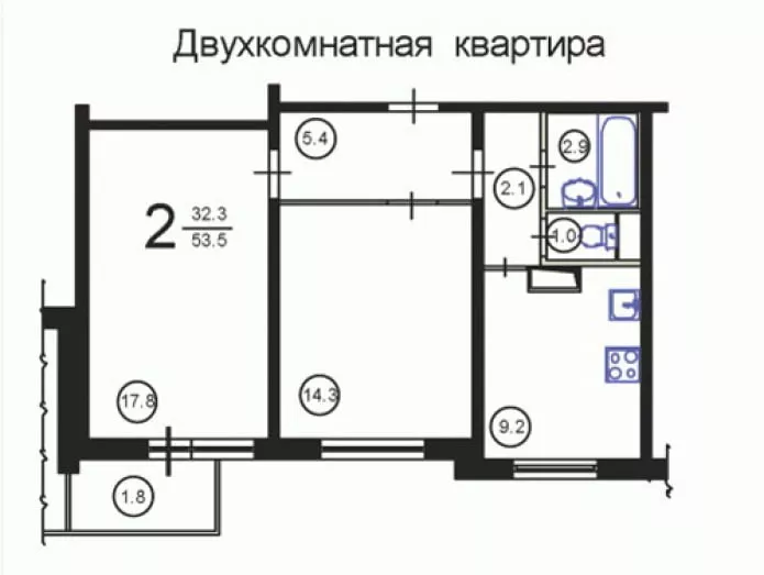 Планировка двушки серия П-3 Планировка двушки серия П-3